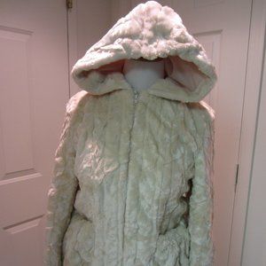 White Faux Fur Hooded Short Coat - Size XS